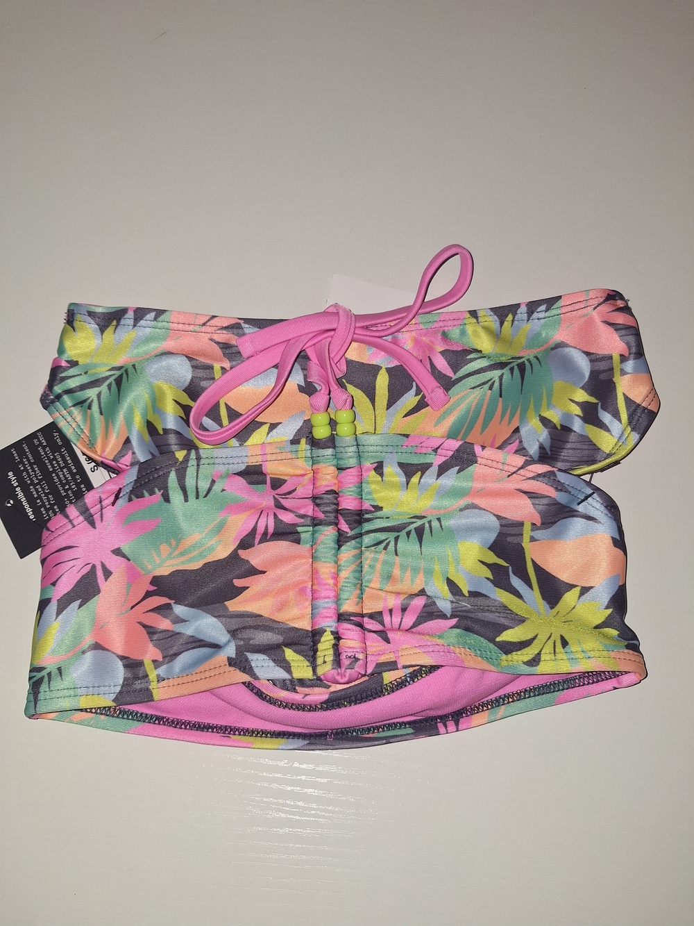Tropical Print Bandeau Swim Top in Pink & Multicolor